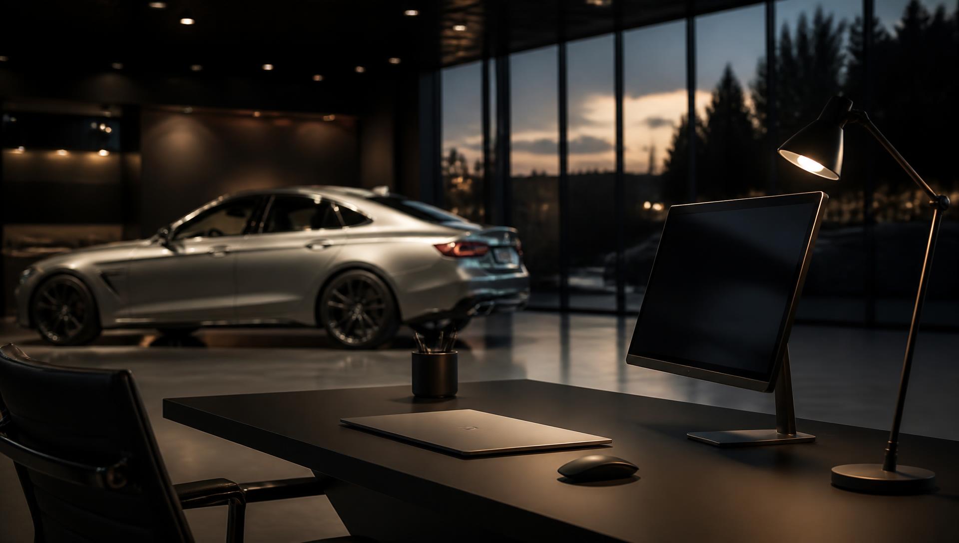 Dealer workspace with prestige vehicles