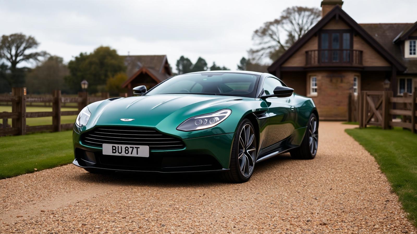 British racing green Aston Martin DB11 on a country estate driveway