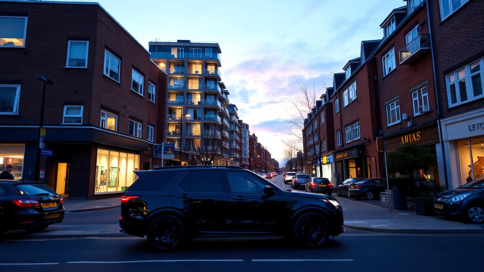 Performance SUV on a Bromley high street at dusk