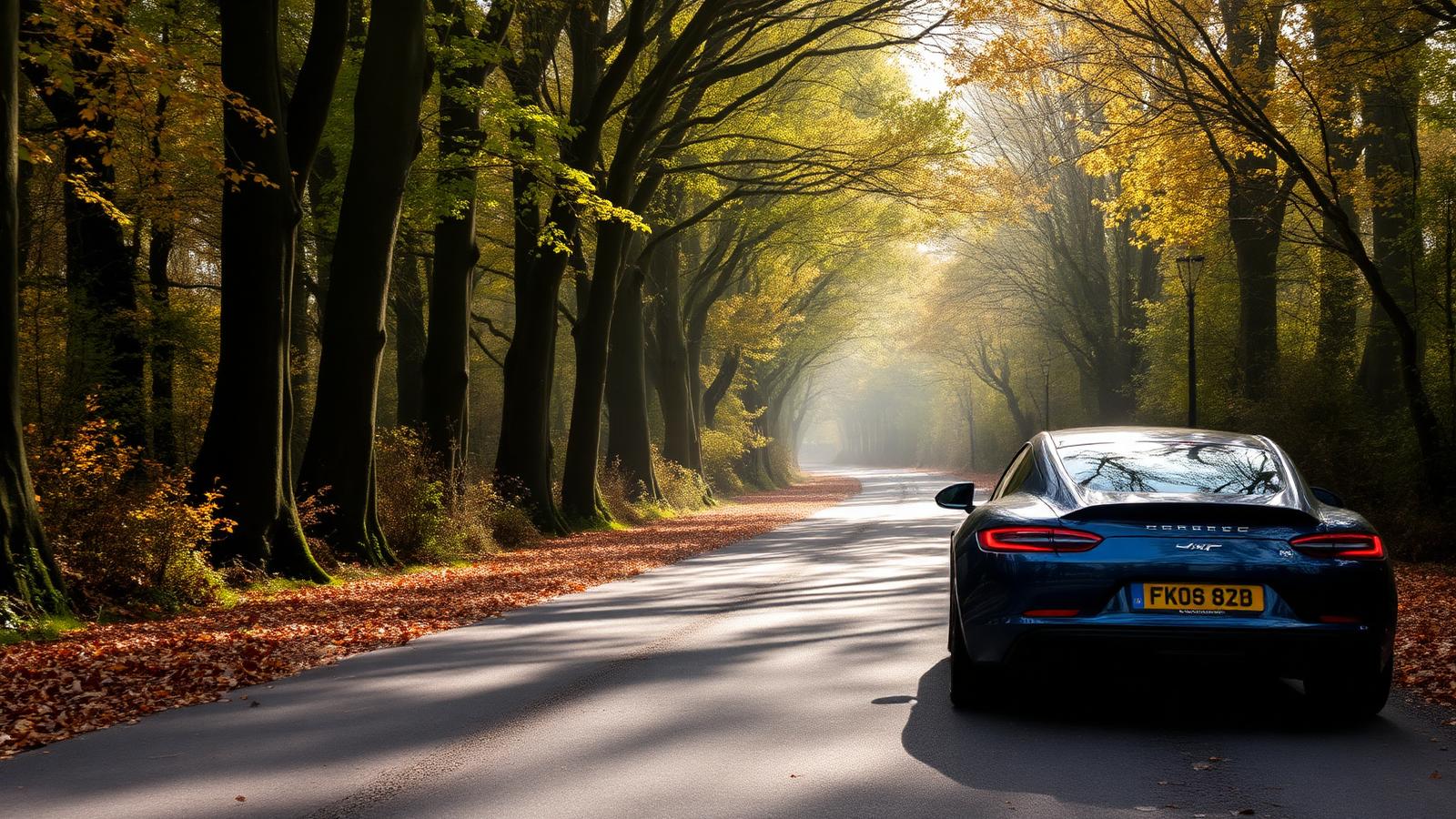 Grand tourer on a Chilterns road in Buckinghamshire