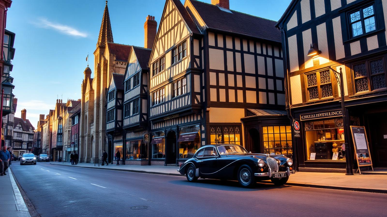 Classic grand tourer on a historic Canterbury street
