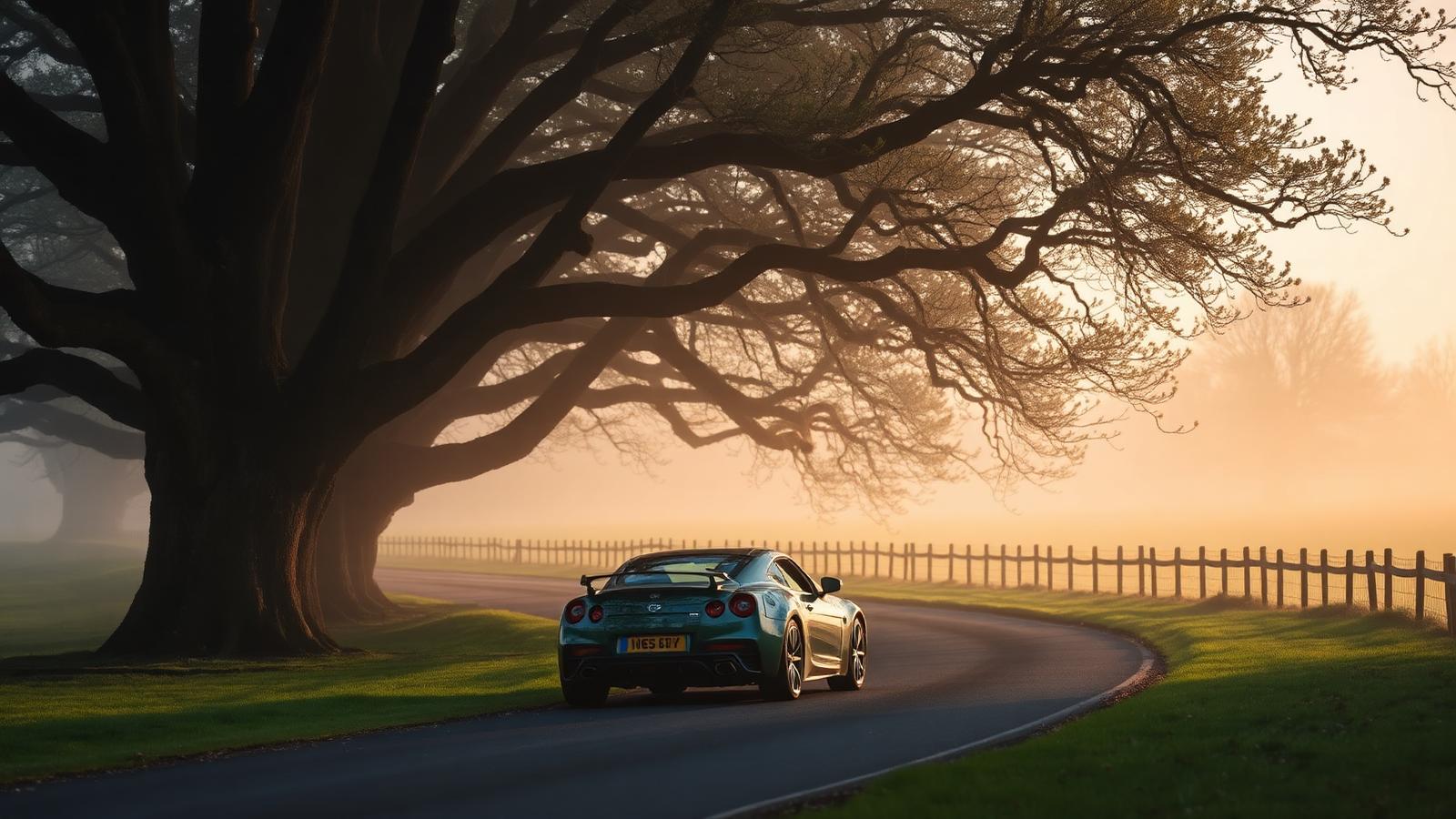 Sports car on a parkland road near Sevenoaks in Kent